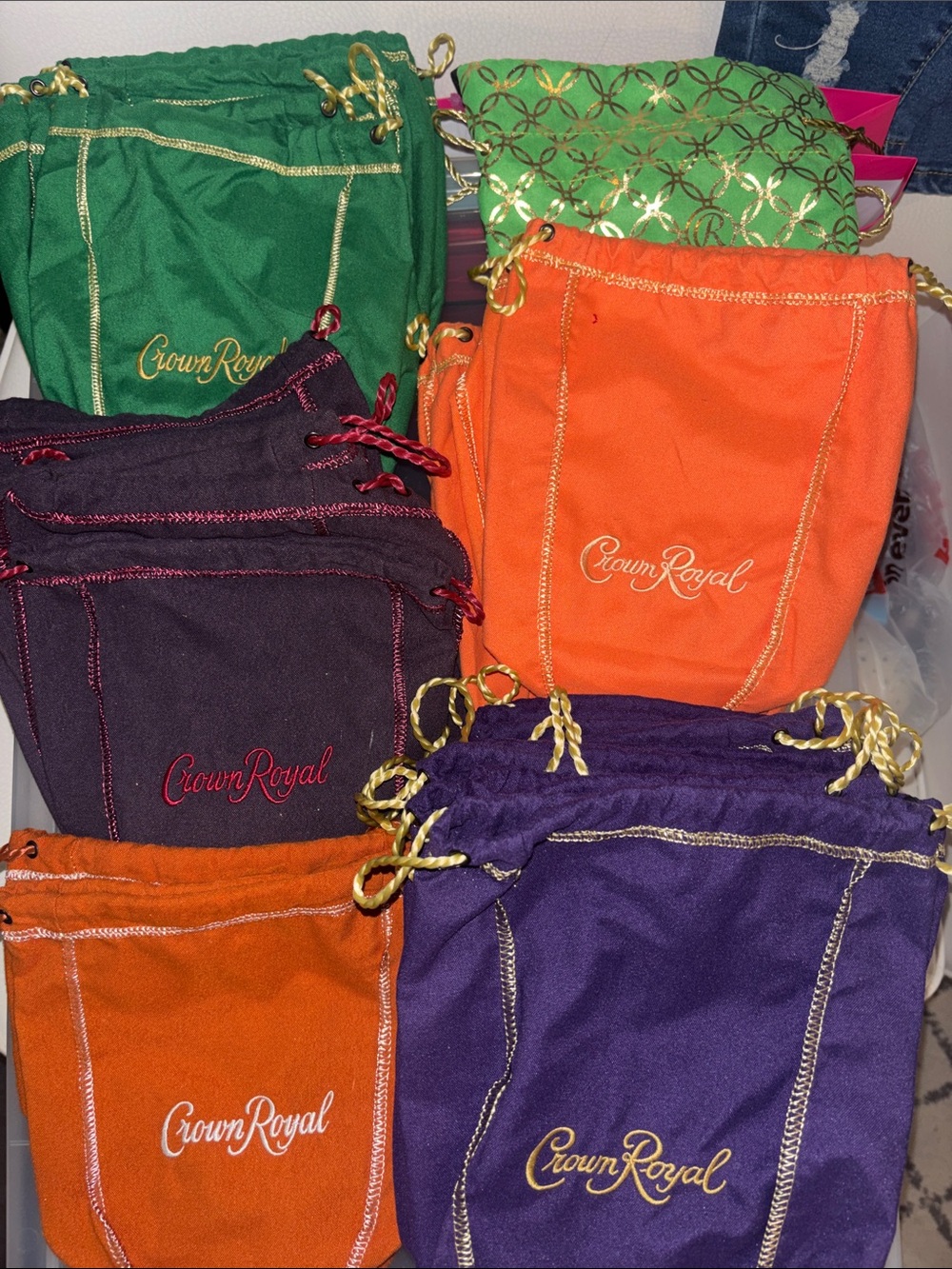 Set of 39 Crown Royal Velvet Drawstring Pouches